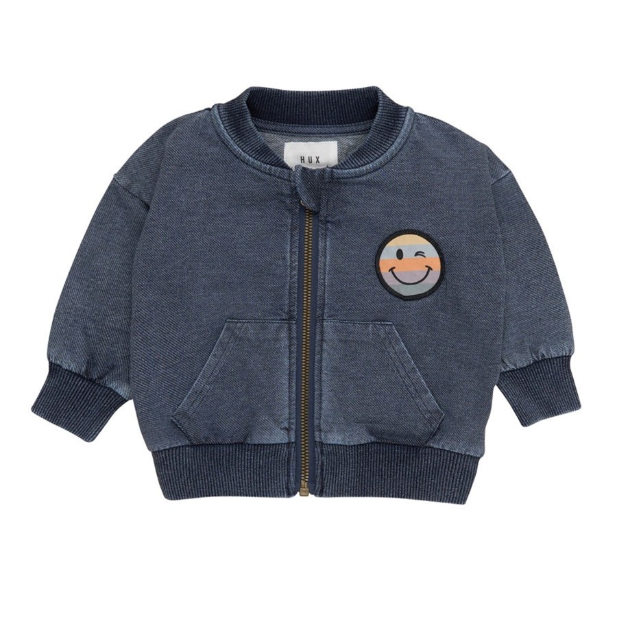 Baby [0-23M] Huxbaby Outerwear | Huxbaby Rainbow Smiley Retro Pocket Track Jacket - Denim