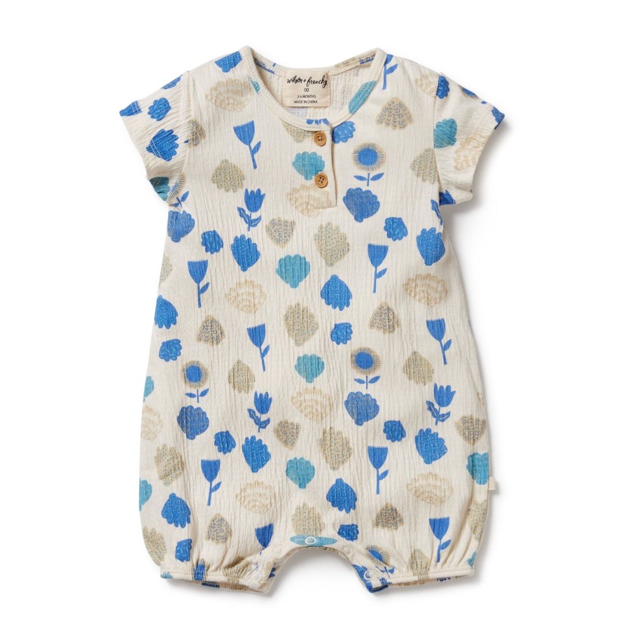 Baby [0-23M] Wilson & Frenchy All In One | Wilson And Frenchy Crinkle Henley Playsuit Ocean Breeze