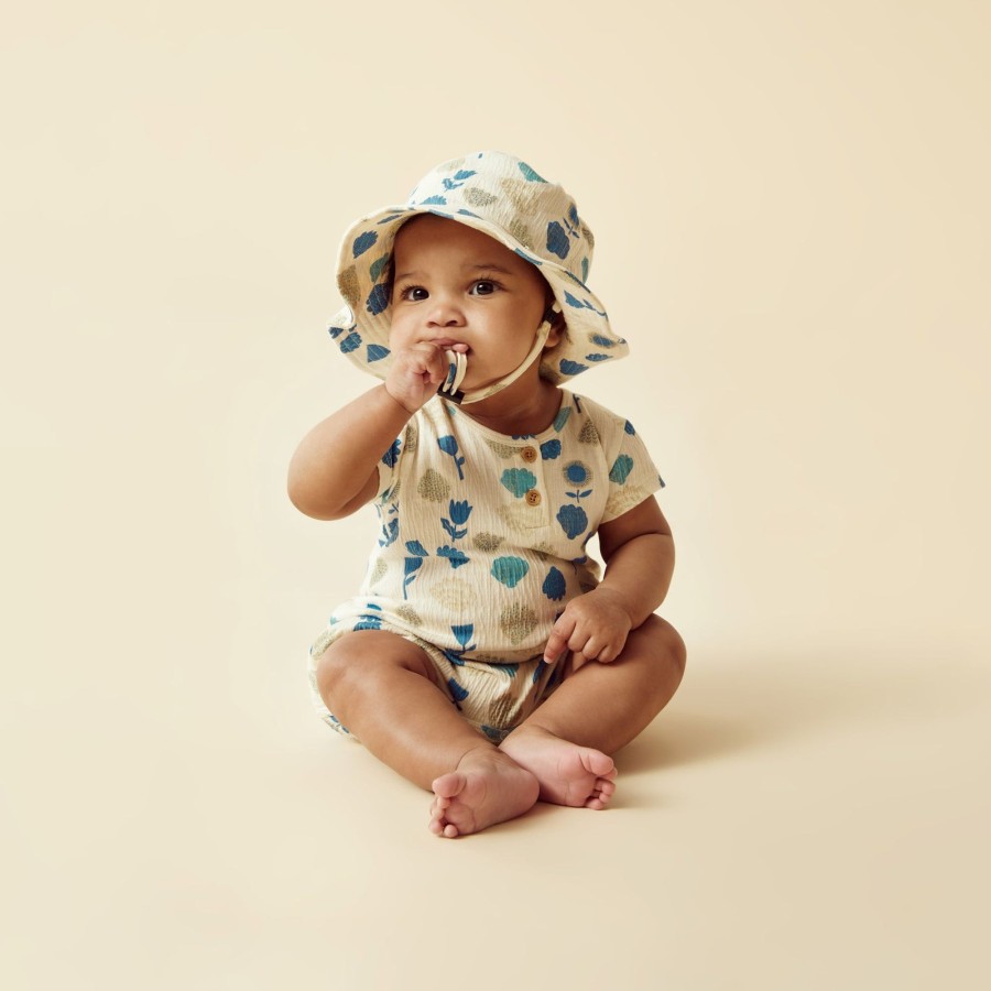 Baby [0-23M] Wilson & Frenchy All In One | Wilson And Frenchy Crinkle Henley Playsuit Ocean Breeze