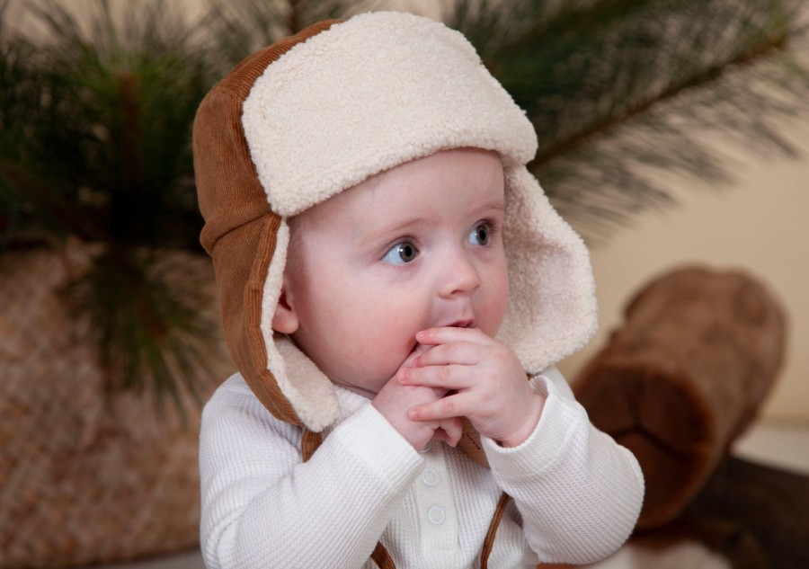 Baby [0-23M] Acorn Beanies | Acorn Aviator Cord Beanie - Chestnut