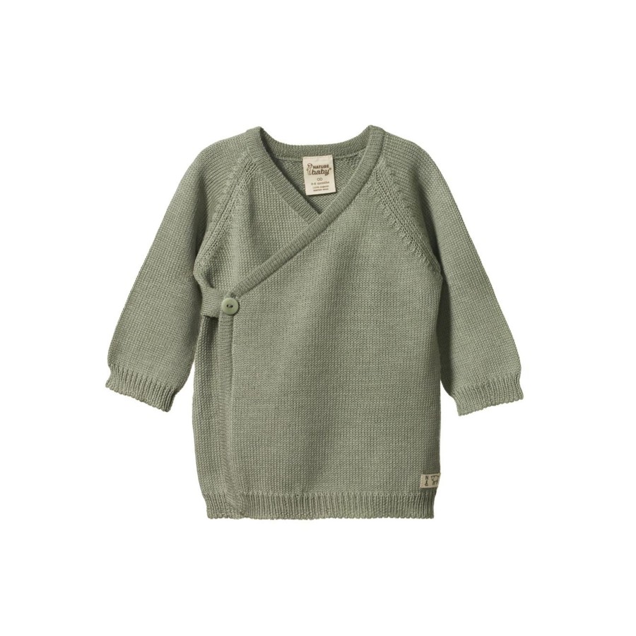 Baby [0-23M] Nature Baby Knitwear | Nature Baby Merino Knit Kimono Jacket - Seedling