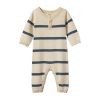 Baby [0-23M] Nature Baby Knitwear | Nature Baby Cotton Knit Lou Suit - Oatmeal Marl/Sky Blue Stripe