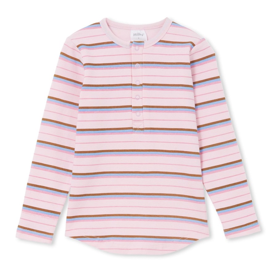 Child [2-14] Milky Tops | Milky Henley - Pink Stripe