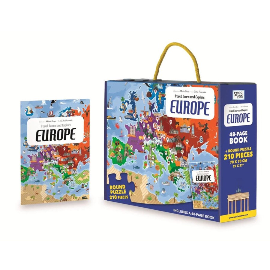 Play + Learn Sassi Puzzles | Travel Learn And Explore - Europe 200+ Piece Puzzle & Book