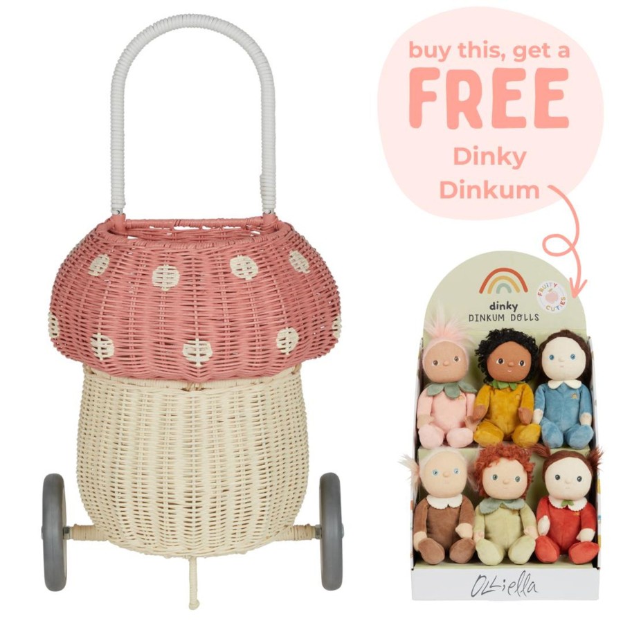 Play + Learn Olli Ella Dolls + Accessories | Olli Ella Rattan Mushroom Luggy - Musk