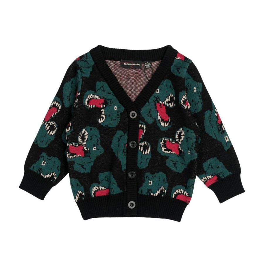 Baby [0-23M] Rock Your Baby Knitwear | Rock Your Baby Dino Baby Knit Cardigan