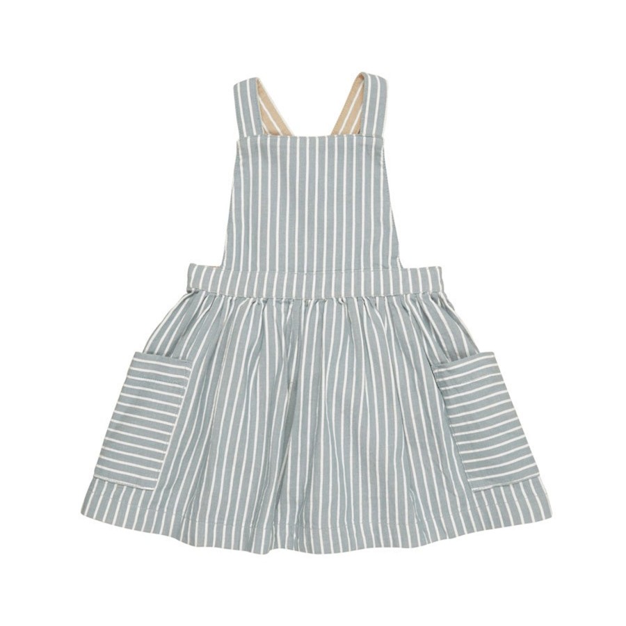 Child [2-14] Huxbaby Dresses | Huxbaby Stripe Reversible Pinafore - Teal + Biscuit