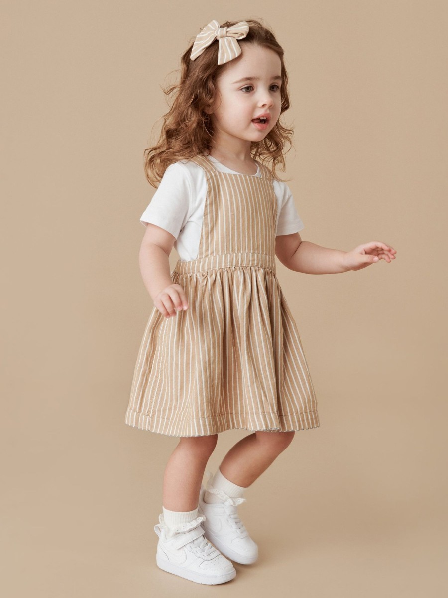 Child [2-14] Huxbaby Dresses | Huxbaby Stripe Reversible Pinafore - Teal + Biscuit