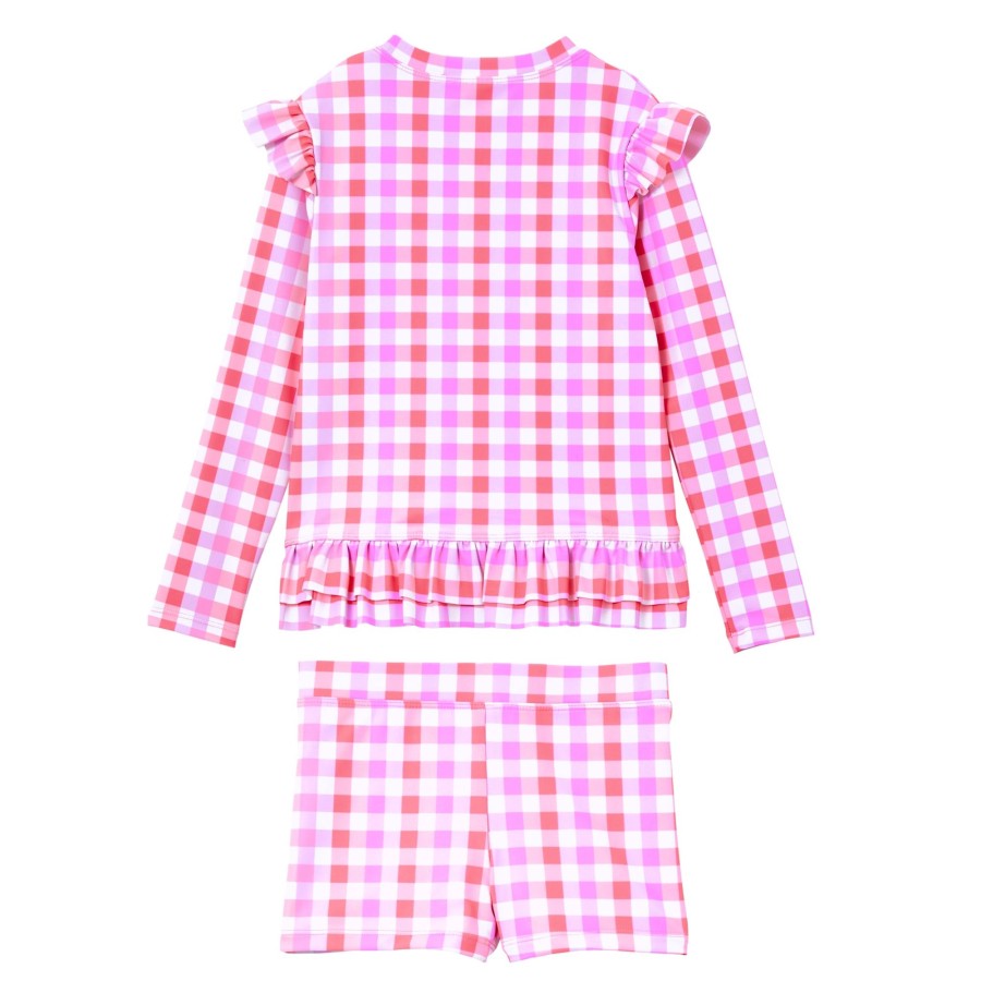 Child [2-14] Milky Swim | Milky Neon Gingham Rashie Set - Pink/Lilac