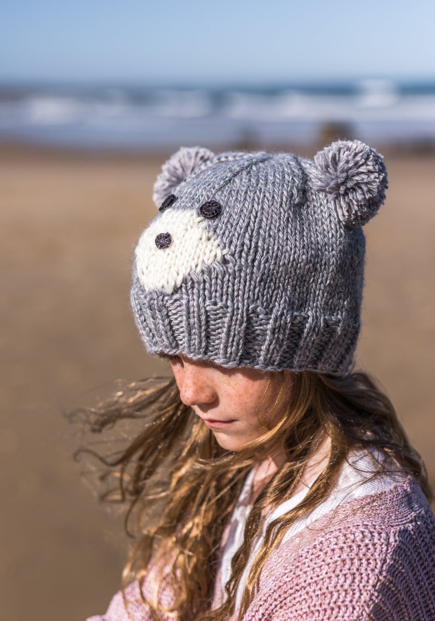 Child [2-14] Acorn Beanies | Acorn Bear Face Beanie - Grey