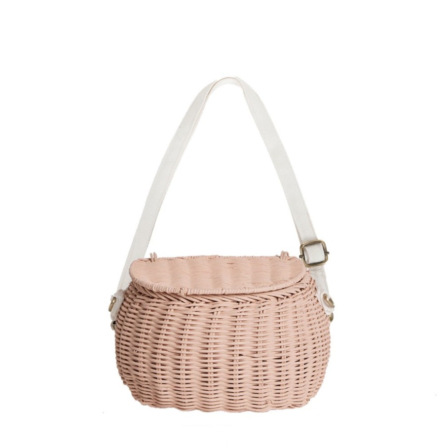 Play + Learn Olli Ella Dolls + Accessories | Olli Ella Mini Rattan Chari Bag - Rose