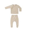 Baby [0-23M] Quincy Mae Bottoms | Quincy Mae Wrap Top And Footed Pant Set - Latte Micro Stripe