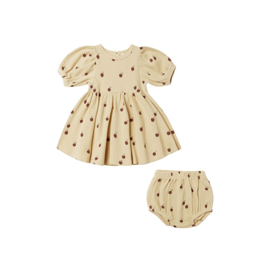 Baby [0-23M] Quincy Mae Dresses | Quincy Mae Waffle Babydoll Dress - Apples