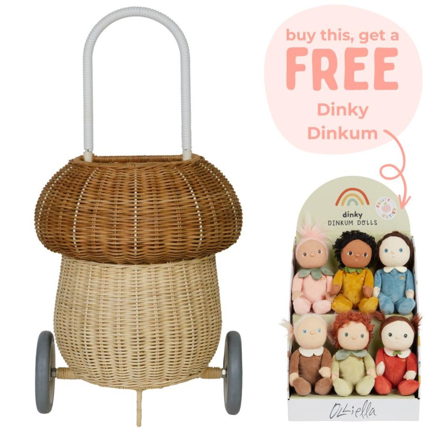 Play + Learn Olli Ella Dolls + Accessories | Olli Ella Rattan Mushroom Luggy - Natural