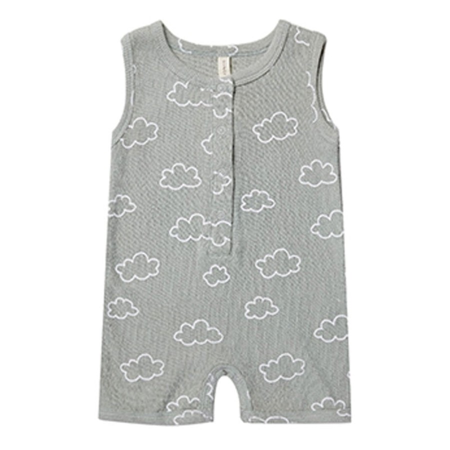 Child [2-14] Quincy Mae Overalls + Playsuits | Quincy Mae Ribbed Henley Romper | Clouds