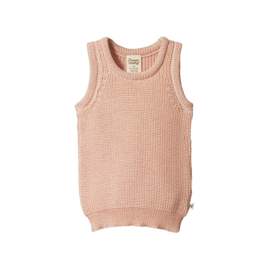 Baby [0-23M] Nature Baby Outerwear | Nature Baby Merino Knit Vest - Rose Dust Chunky Knit