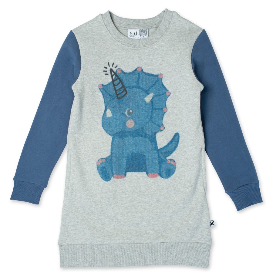 Baby [0-23M] Minti Dresses | Minti Magical Dino Furry Dress - Grey Marle/Navy