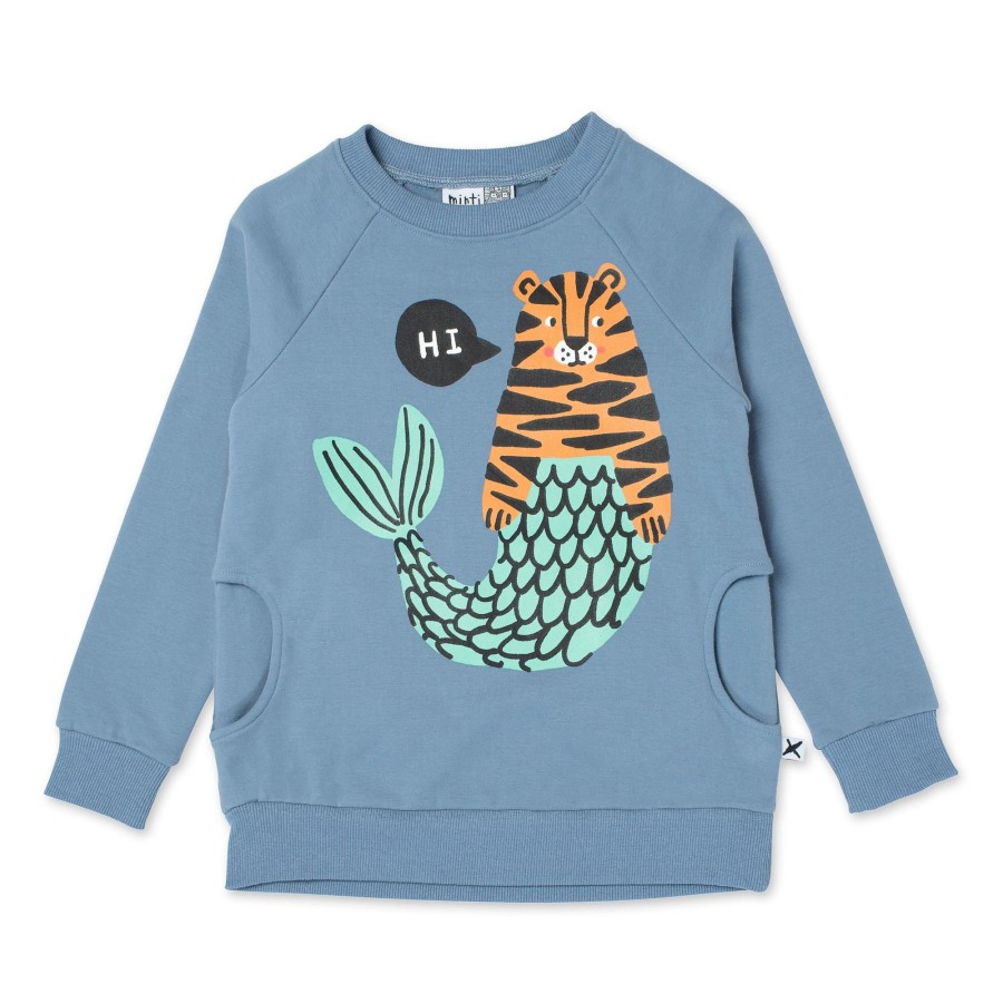 Baby [0-23M] Minti Jumpers | Minti Hi Bye Mer-Cats Furry Crew - Cornflower