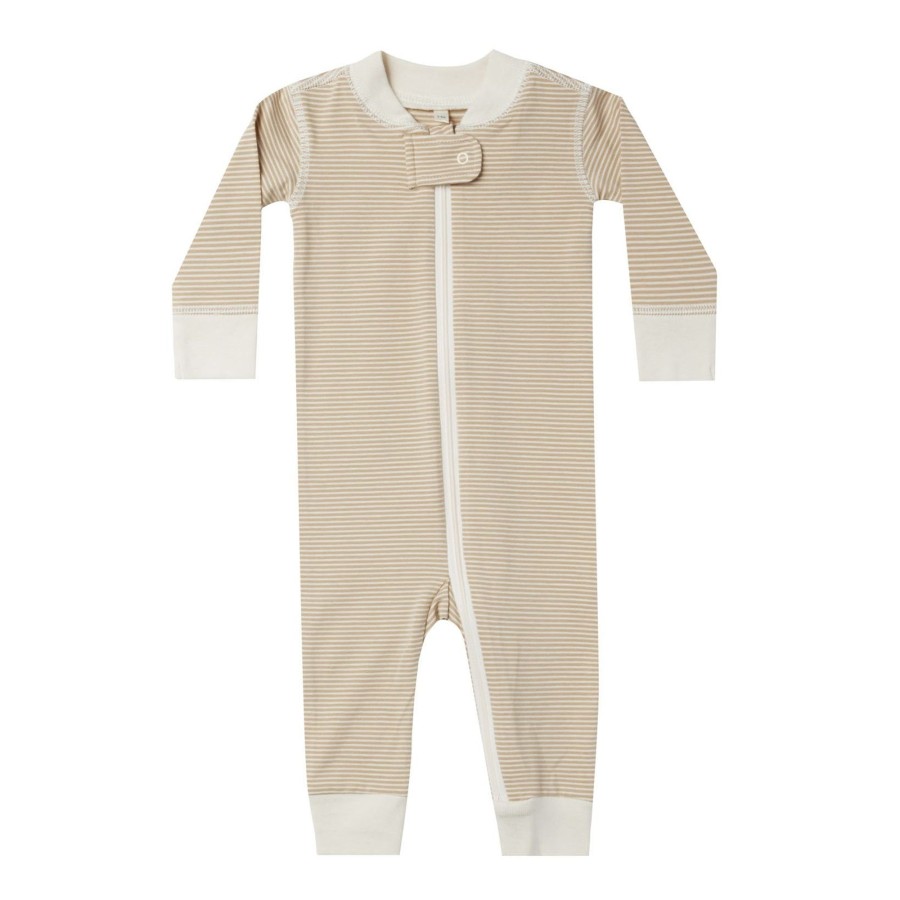 Baby [0-23M] Quincy Mae All In One | Quincy Mae Zip Longsleeve Sleeper - Latte Micro Stripe