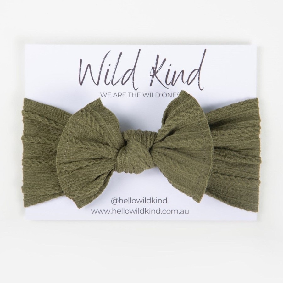 Child [2-14] Wild Kind Hair Accessories | Wild Kind Ayla Wide Bow Headband - Olive