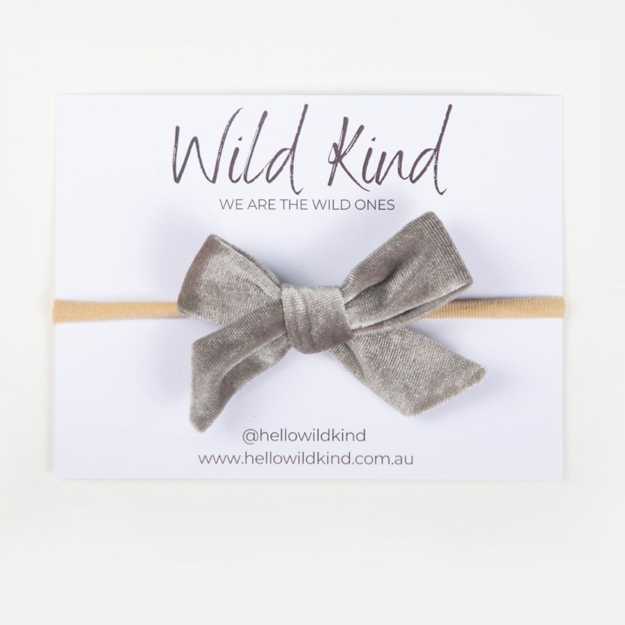 Baby [0-23M] Wild Kind Hair Accessories | Wild Kind Hazel Velour Bow Headband - Silver