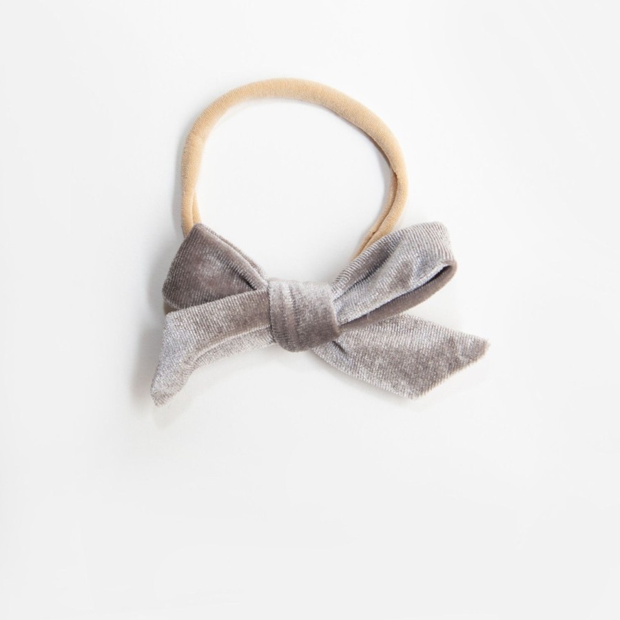 Baby [0-23M] Wild Kind Hair Accessories | Wild Kind Hazel Velour Bow Headband - Silver