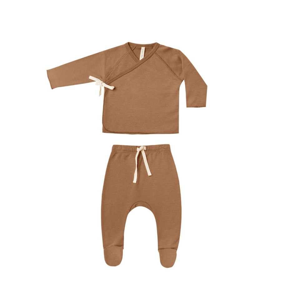 Baby [0-23M] Quincy Mae Tops | Quincy Mae Wrap Top + Footed Pant Set - Cinnamon