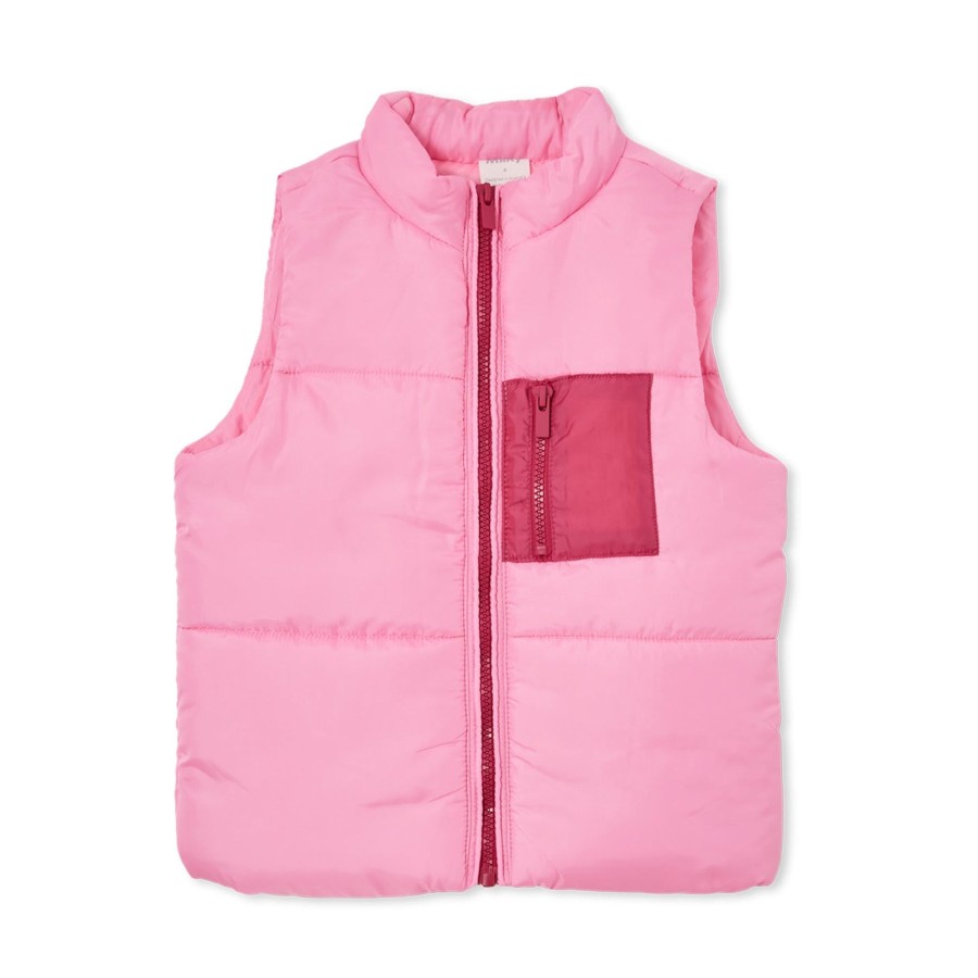 Child [2-14] Milky Outerwear | Milky Pocket Puffer Vest - Pink