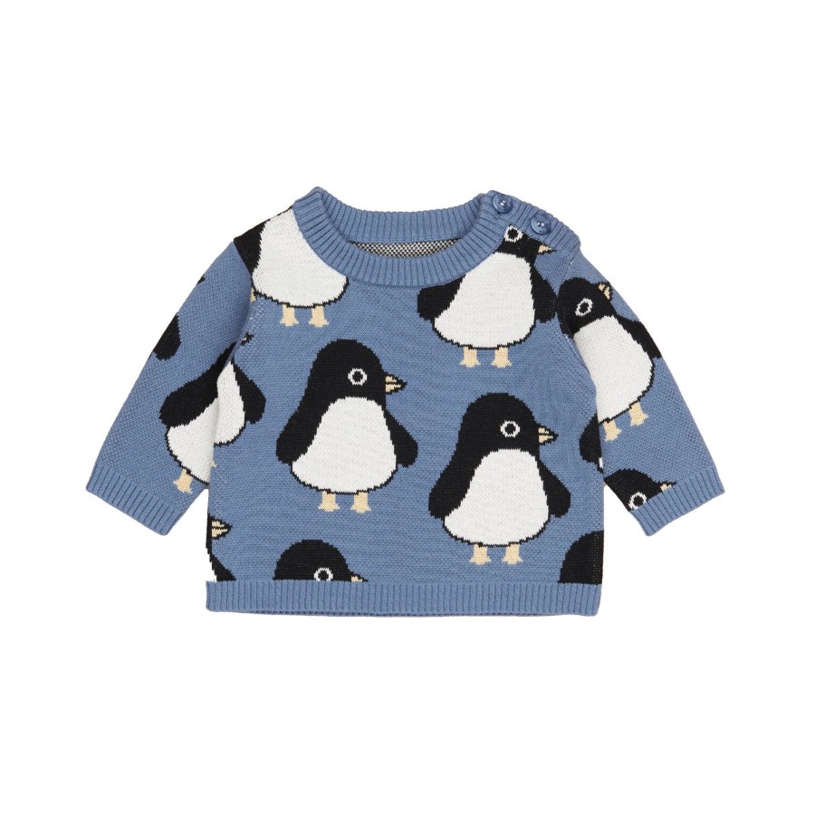 Child [2-14] Huxbaby Jumpers | Huxbaby Penguin Knit Jumper - Summer Lake