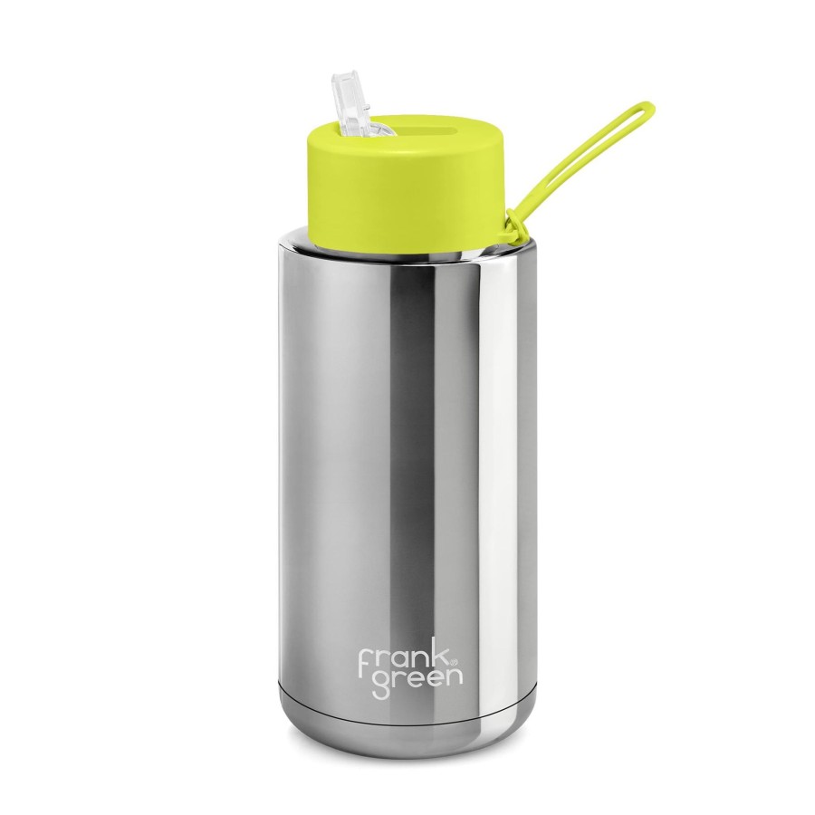 Grown Ups Frank Green | Frank Green Drink Bottle 1L - Silver/Neon Yellow