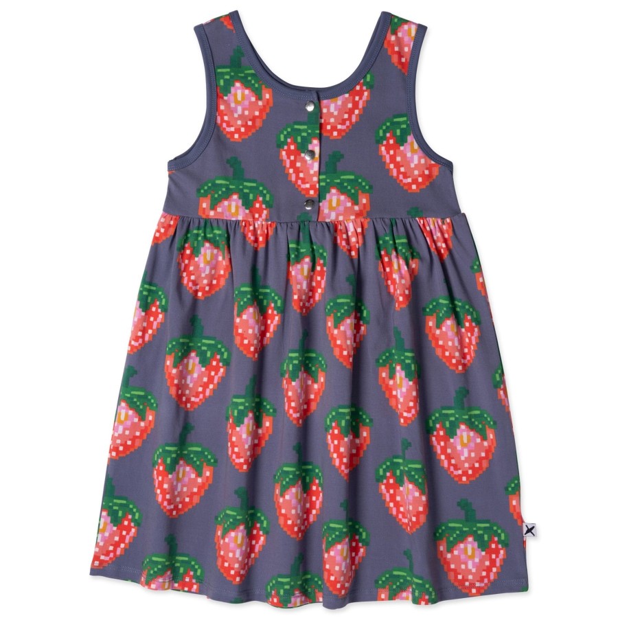 Child [2-14] Minti Dresses | Minti Pixelled Strawberries Dress - Midnight