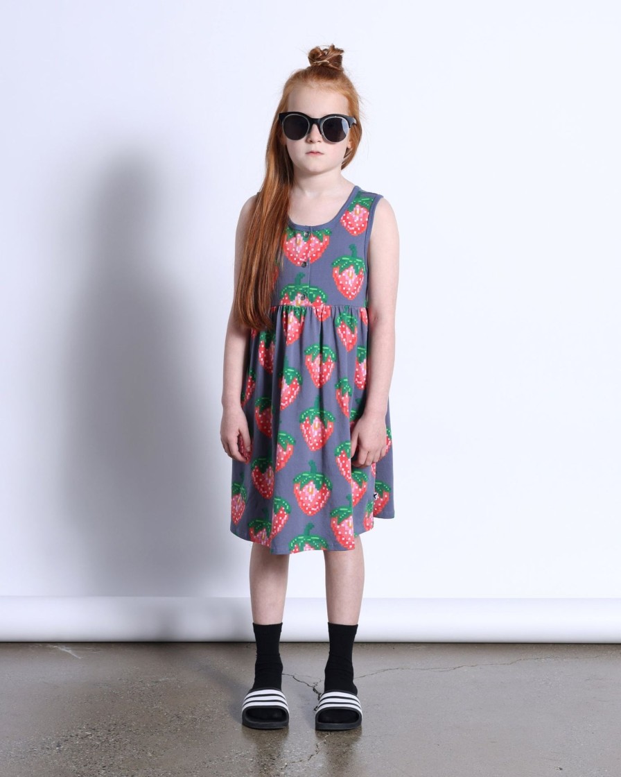 Child [2-14] Minti Dresses | Minti Pixelled Strawberries Dress - Midnight