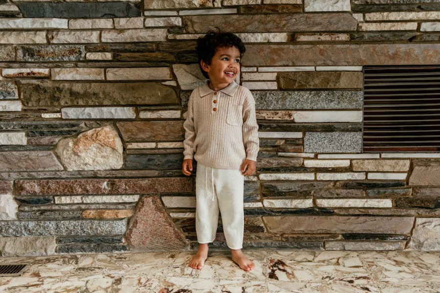 Child [2-14] Grown Jumpers | Grown Linen Rib Button Up Jumper - Linen