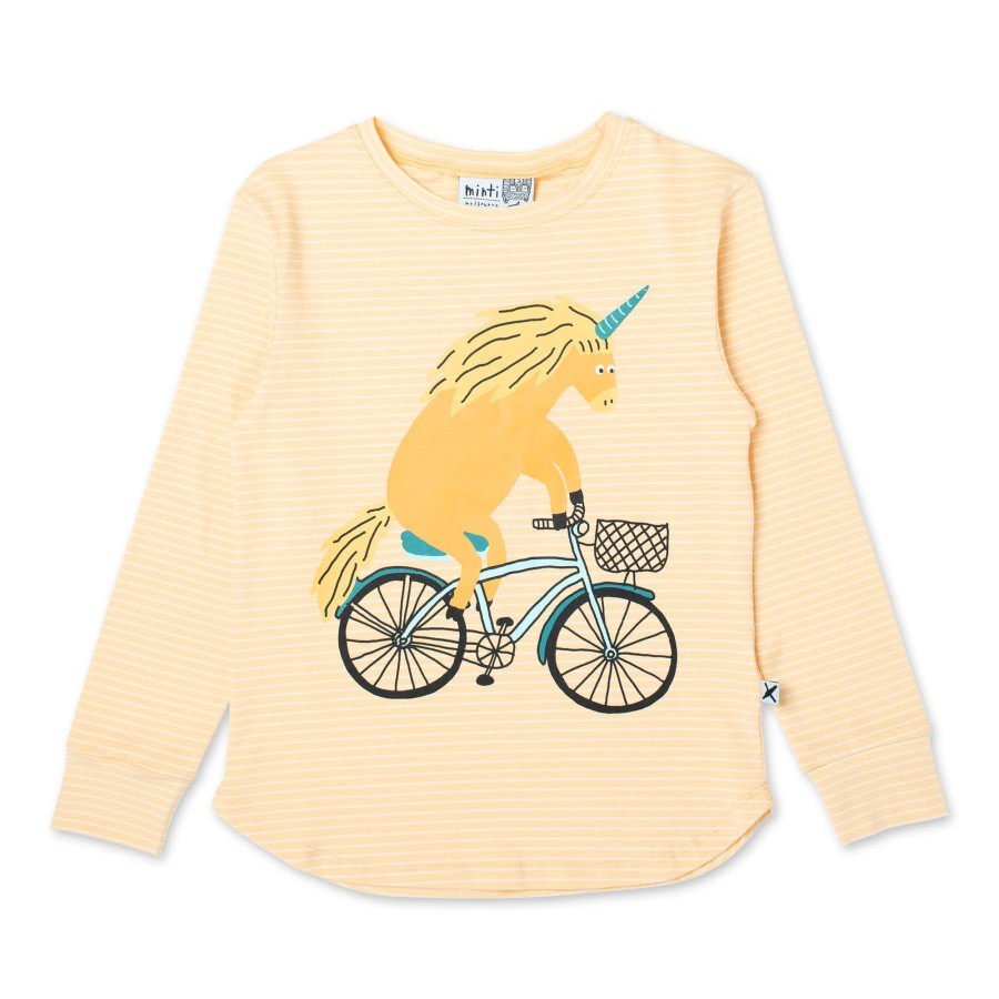 Child [2-14] Minti Tops | Minti Biking Unicorn Tee - Lemon Stripe