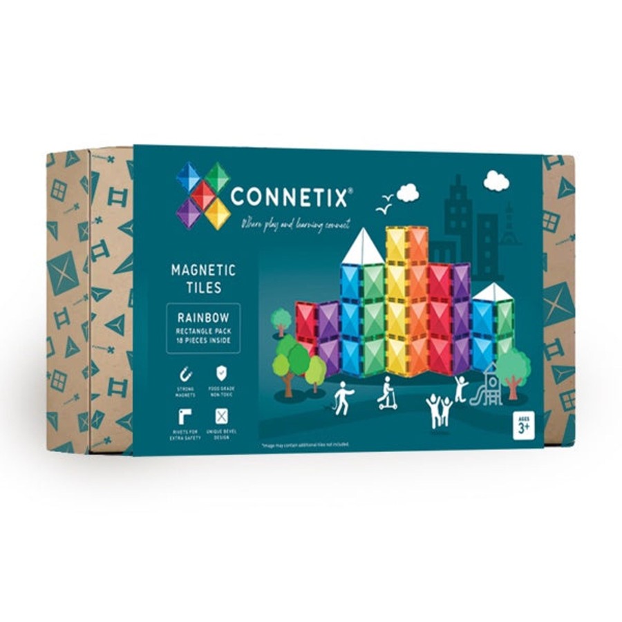 Play + Learn Connetix Construction | Connetix Tiles - 18 Piece Rectangle Set | Rainbow