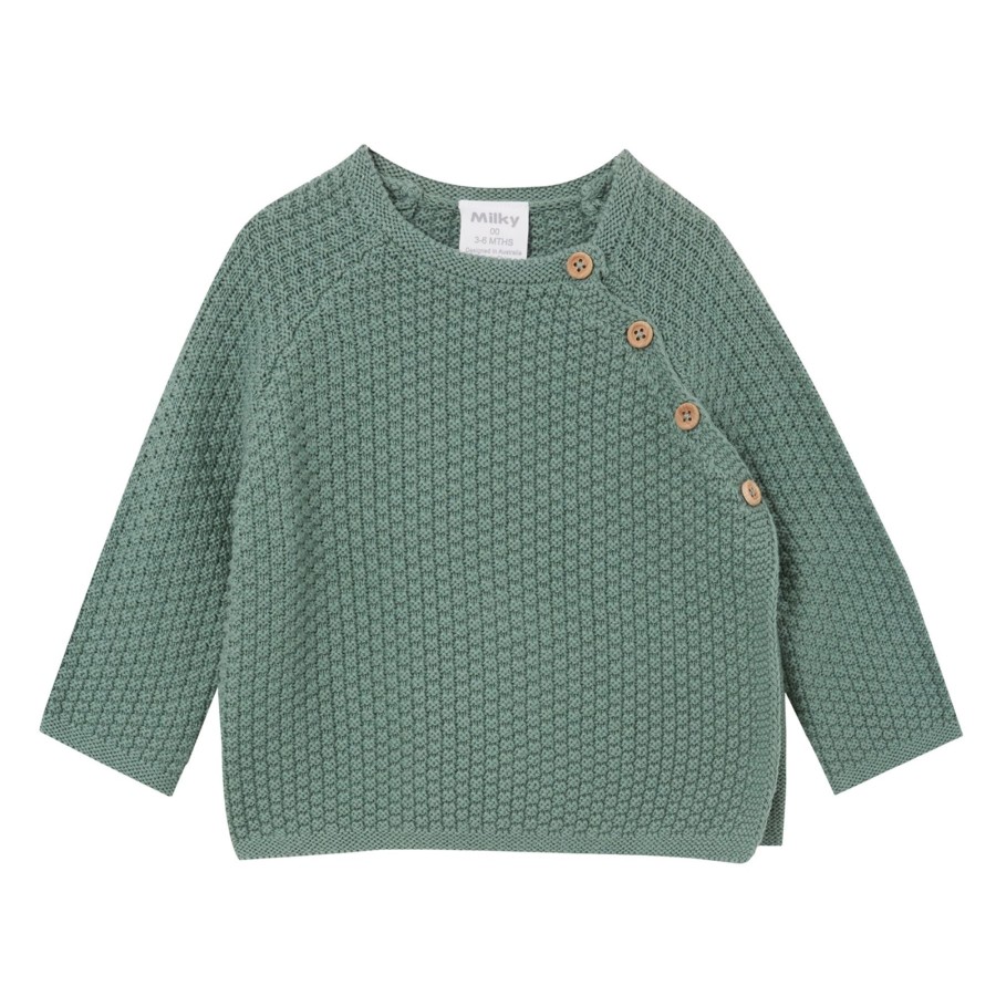 Baby [0-23M] Milky Knitwear | Milky Baby Knit Cardigan - Sage