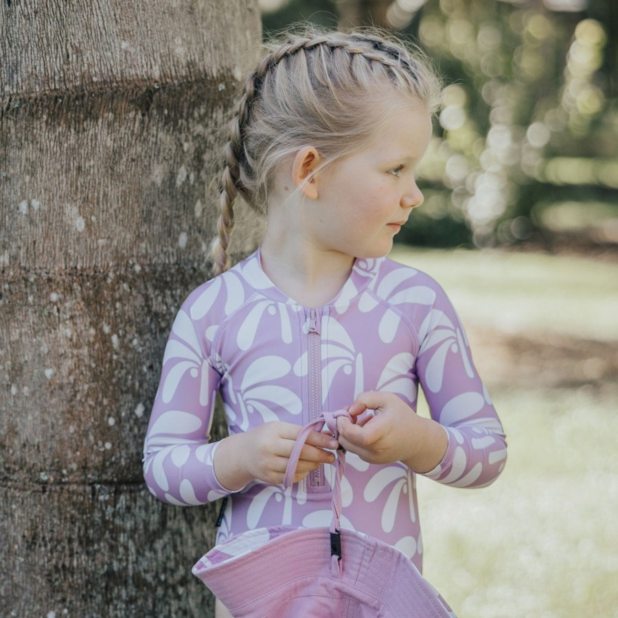 Child [2-14] Crywolf Swim | Crywolf Long Sleeve Swimsuit Lilac Palms