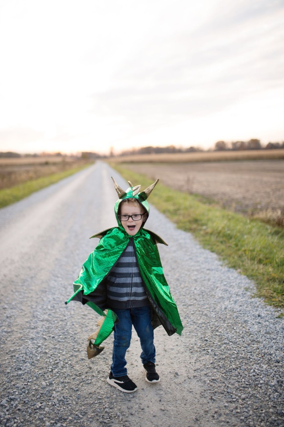 Play + Learn Great Pretenders Dress Ups | Green & Gold Dragon Cape - Size 5-6