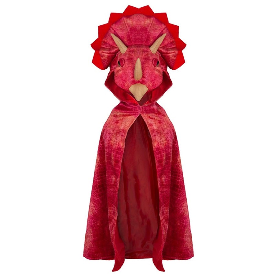 Play + Learn Great Pretenders Dress Ups | Red Triceratops Hooded Cape - Size 4-5