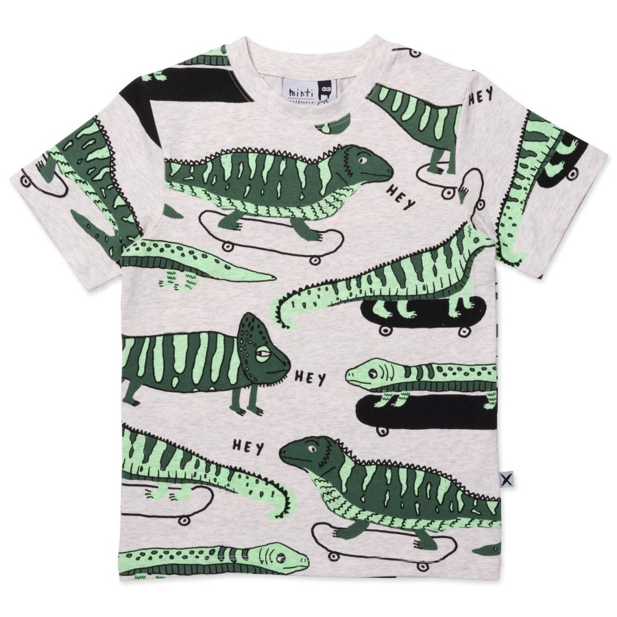 Child [2-14] Minti Tops | Minti Skate Lizards Tee - White Marle