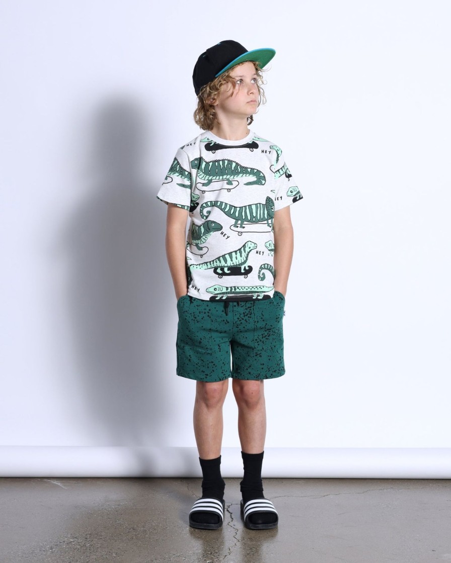 Child [2-14] Minti Tops | Minti Skate Lizards Tee - White Marle