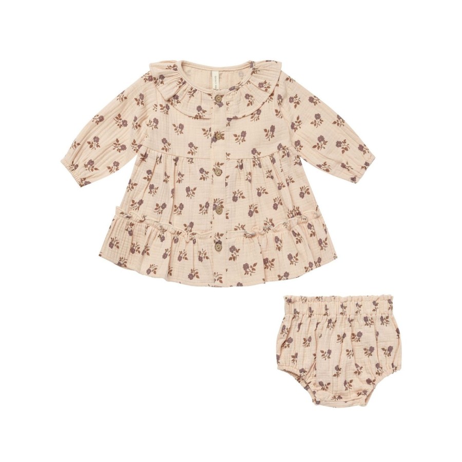 Baby [0-23M] Quincy Mae Dresses | Quincy Mae Ruffle Collar Button Dress - Fig Flora