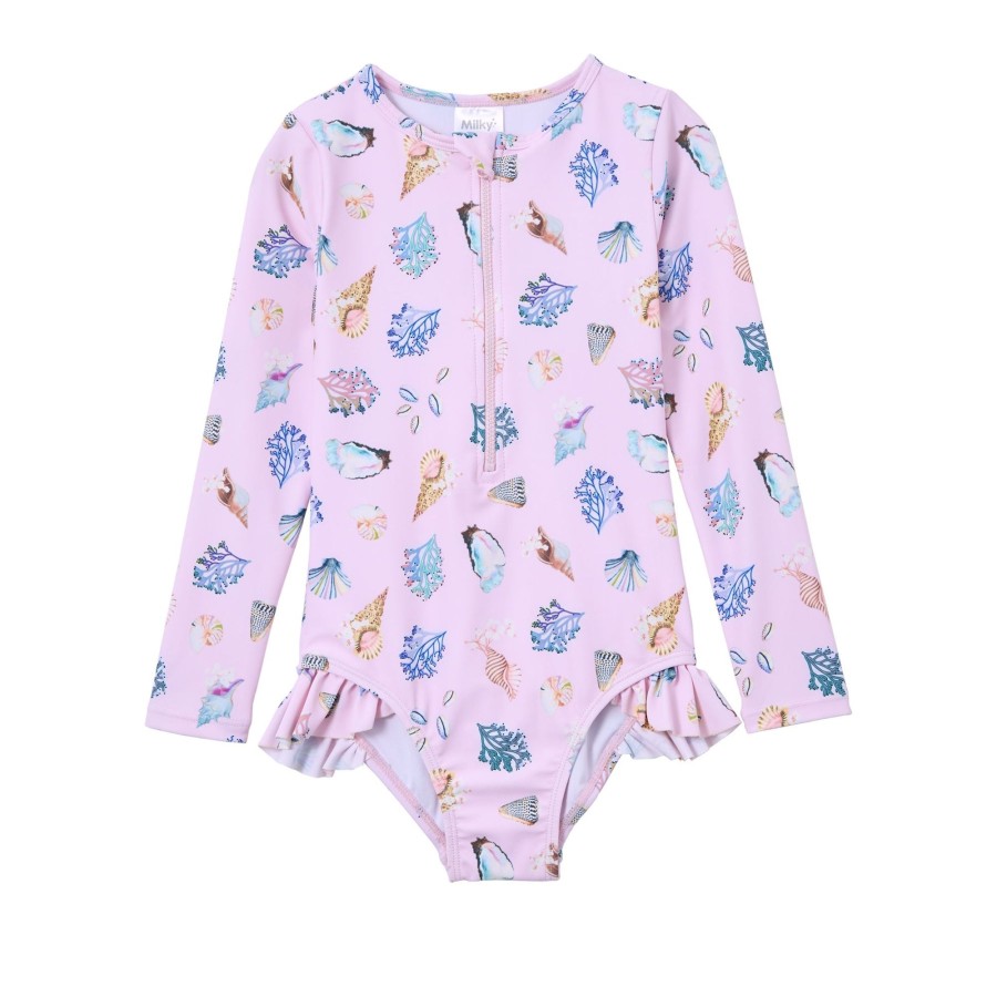 Child [2-14] Milky Swim | Milky Seashell Long Sleeve Swimsuit - Blossom Pink