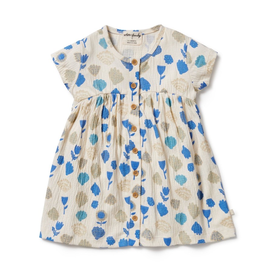 Baby [0-23M] Wilson & Frenchy Dresses | Wilson And Frenchy Crinkle Button Dress Ocean Breeze