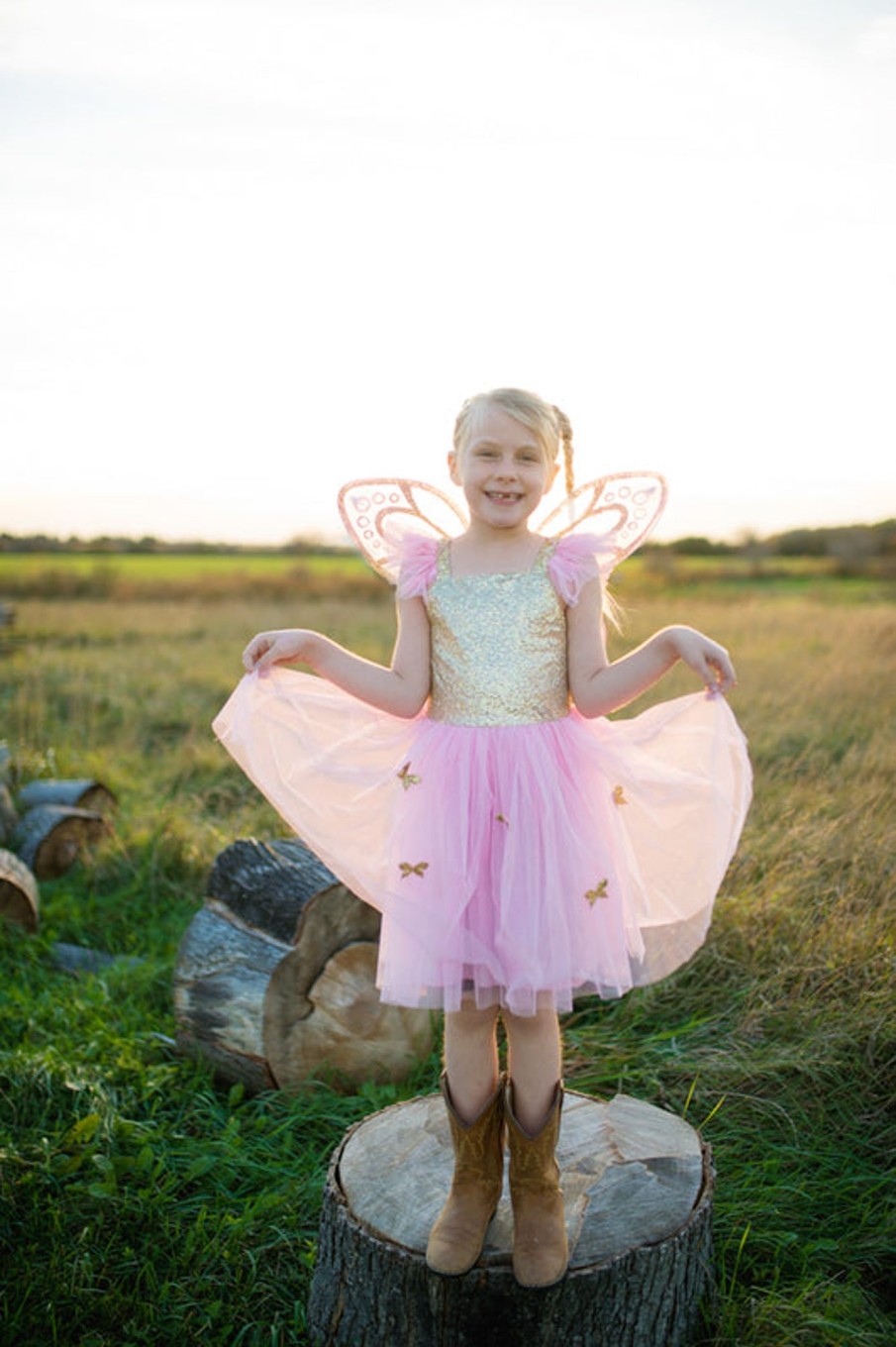 Play + Learn Great Pretenders Dress Ups | Gold Sequins Butterfly Dress And Wings | Size 5-7