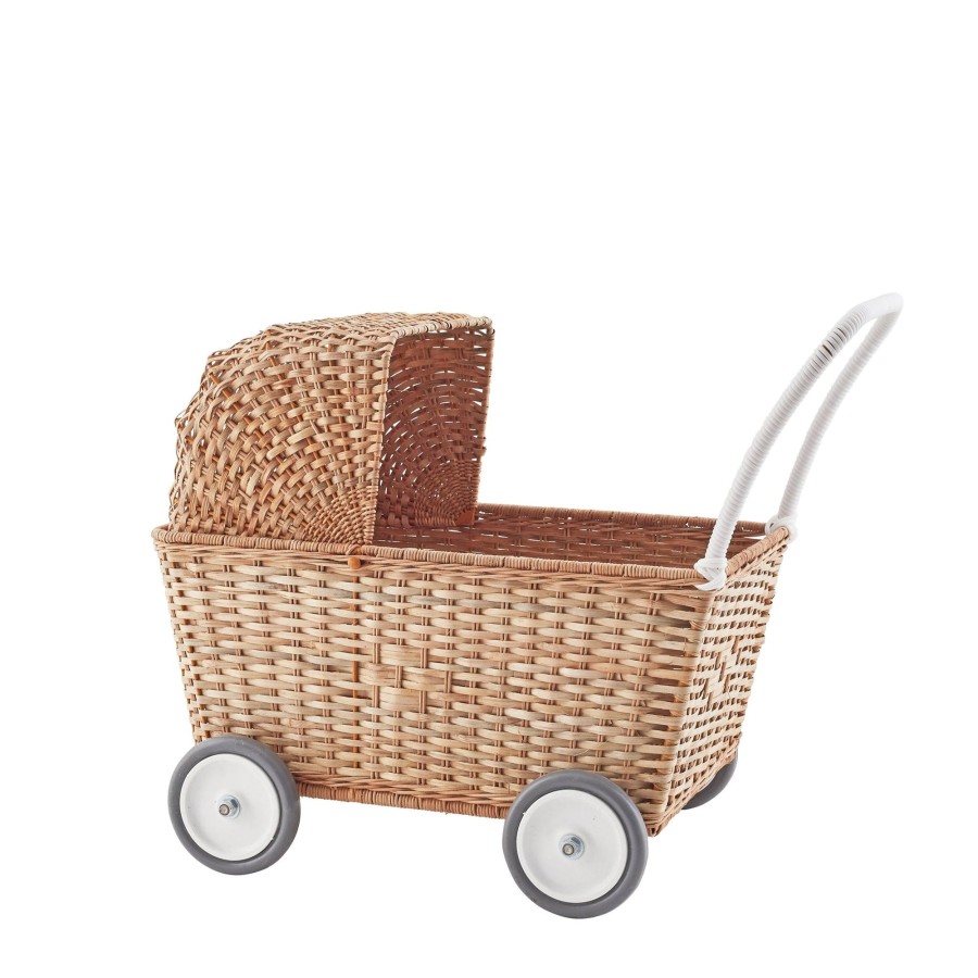 Play + Learn Olli Ella Dolls + Accessories | Olli Ella Rattan Strolley - Natural