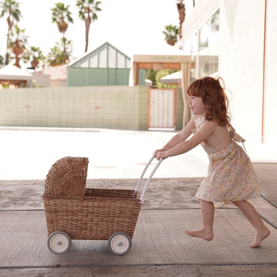 Play + Learn Olli Ella Dolls + Accessories | Olli Ella Rattan Strolley - Natural