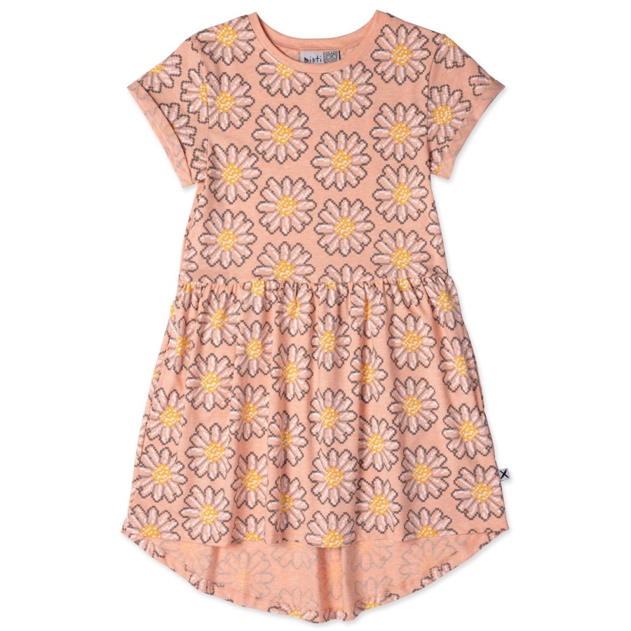 Child [2-14] Minti Dresses | Minti Pixelled Flower Dress - Apricot Marle