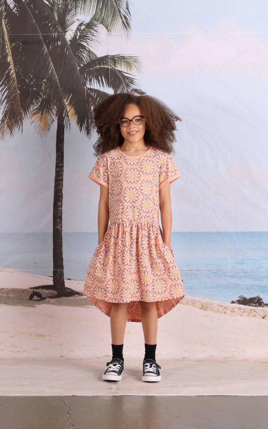 Child [2-14] Minti Dresses | Minti Pixelled Flower Dress - Apricot Marle