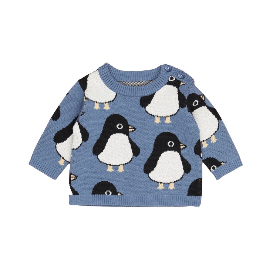 Baby [0-23M] Huxbaby Jumpers | Huxbaby Penguin Knit Jumper - Summer Lake